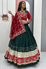 Stunning Bottle Green Thread Work Cotton Navratri Lehenga Choli