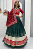 Stunning Bottle Green Thread Work Cotton Navratri Lehenga Choli