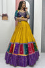 Fascinating Yellow Thread Work Cotton Navratri Lehenga Choli