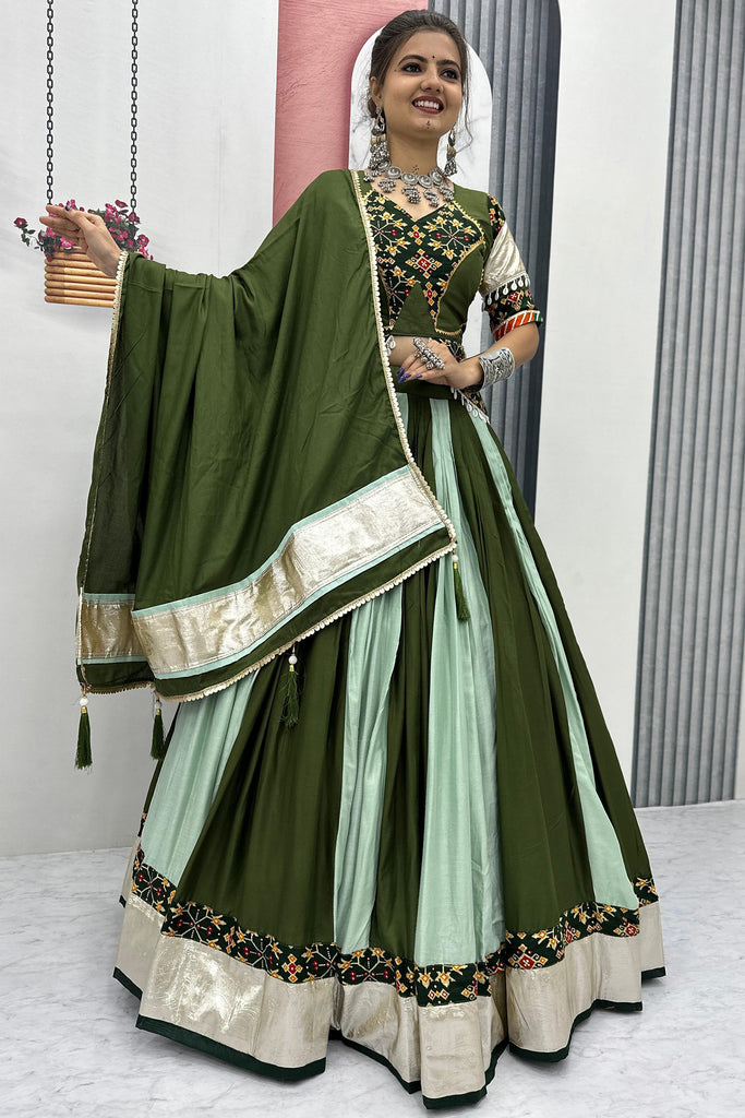 Alluring Green Border Work Cotton Navratri Wear Lehenga Choli