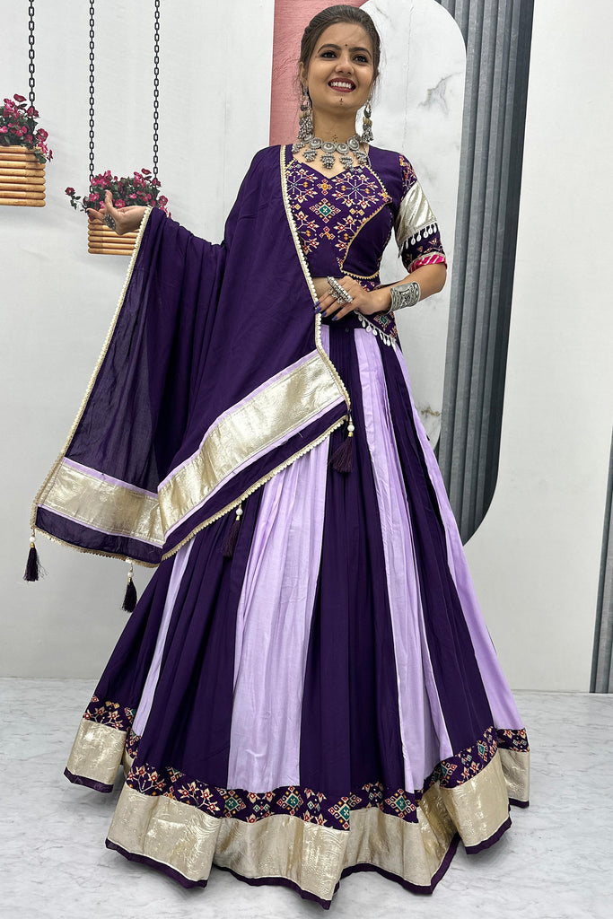 Enchanting Purple Cotton Navratri Special Lehenga Choli With Dupatta