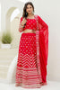 Mesmerizing Red Foil Work Georgette Wedding Lehenga Choli With Dupatta