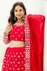 Mesmerizing Red Foil Work Georgette Wedding Lehenga Choli With Dupatta