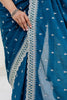 Stylish Aqua Blue Sequins Chinon Reception Wear Saree With Blouse