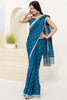 Stylish Aqua Blue Sequins Chinon Reception Wear Saree With Blouse