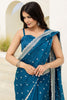 Stylish Aqua Blue Sequins Chinon Reception Wear Saree With Blouse