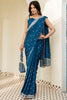 Stylish Aqua Blue Sequins Chinon Reception Wear Saree With Blouse