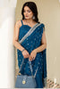 Stylish Aqua Blue Sequins Chinon Reception Wear Saree With Blouse