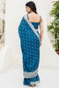 Stylish Aqua Blue Sequins Chinon Reception Wear Saree With Blouse
