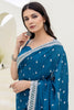 Stylish Aqua Blue Sequins Chinon Reception Wear Saree With Blouse