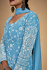Beautiful Sky-Blue Dori Work Georgette Festival Wear Pant Suit