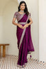 Graceful Wine Sequins Silk  Work Engagement Wear Saree With Blouse