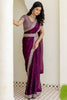 Graceful Wine Sequins Silk  Work Engagement Wear Saree With Blouse