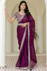 Graceful Wine Sequins Silk  Work Engagement Wear Saree With Blouse