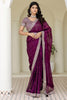 Graceful Wine Sequins Silk  Work Engagement Wear Saree With Blouse