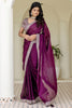 Graceful Wine Sequins Silk  Work Engagement Wear Saree With Blouse