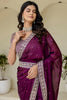 Graceful Wine Sequins Silk  Work Engagement Wear Saree With Blouse