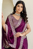 Graceful Wine Sequins Silk  Work Engagement Wear Saree With Blouse