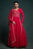 Captivating Red Lace Work Georgette Festival Wear Gown With Dupatta