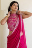 Adorable Rani Pink Sequins Silk Reception Wear Saree With Blouse