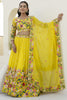 Luxurious Yellow Floral Embroidered Organza Haldi Wear Lehenga Choli