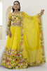 Luxurious Yellow Floral Embroidered Organza Haldi Wear Lehenga Choli