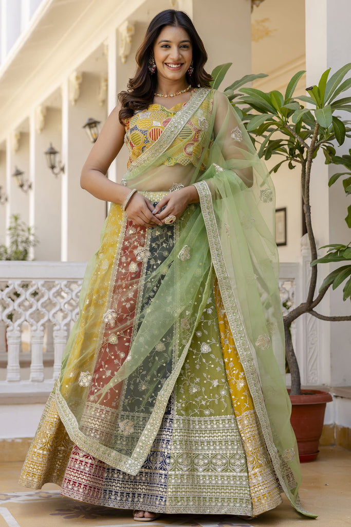 Amazing Multi-Color Sequins Georgette Wedding Lehenga Choli With Dupatta