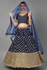 Pretty Navy-Blue Zari Work Banglori Silk Reception Wear Lehenga Choli