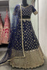 Pretty Navy-Blue Zari Work Banglori Silk Reception Wear Lehenga Choli