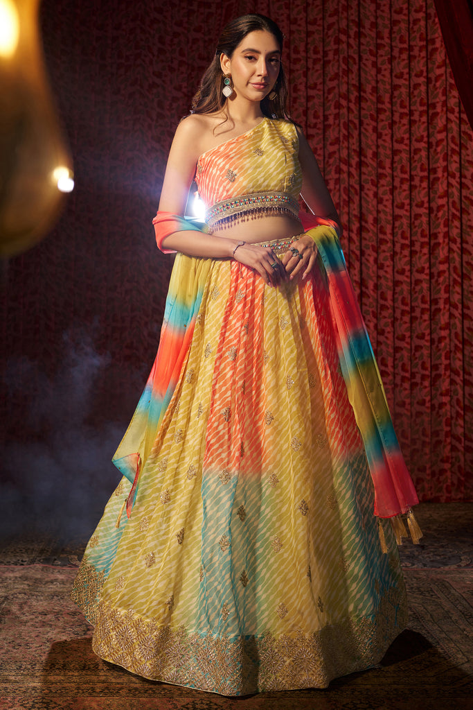 Adorable Yellow Printed Organza Haldi Wear Lehenga Choli With Dupatta