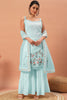 Gorgeous Blue Embroidered Georgette Festival Wear Sharara Suit