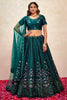 Stunning Teal Green Sequins Net Wedding Lehenga Choli With Dupatta