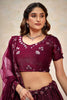 Winsome Wine Thread Embroidered Net Lehenga Choli With Dupatta