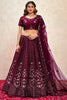 Winsome Wine Thread Embroidered Net Lehenga Choli With Dupatta