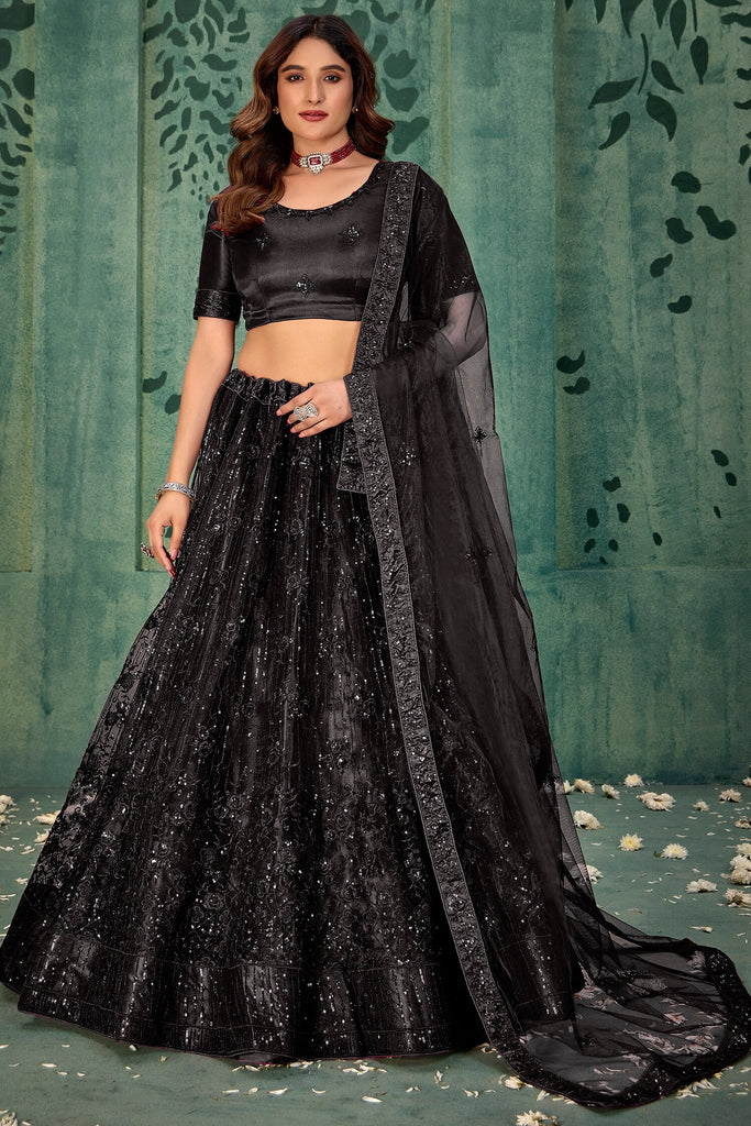 Alluring Black Sequins Net Reception Wear Lehenga Choli