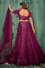 Astonishing Wine Sequins Net Designer Lehenga Choli With Dupatta