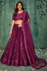 Astonishing Wine Sequins Net Designer Lehenga Choli With Dupatta