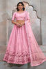 Shocking Pink Thread Embroidered Net Bridesmaid Lehenga Choli