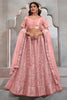 Lovable Peach Thread Embroidered Net Lehenga Choli With Dupatta