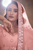 Lovable Peach Thread Embroidered Net Lehenga Choli With Dupatta