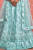 Outstanding Sky-Blue Thread Embroidered Net Wedding Lehenga Choli