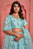 Outstanding Sky-Blue Thread Embroidered Net Wedding Lehenga Choli