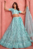 Outstanding Sky-Blue Thread Embroidered Net Wedding Lehenga Choli