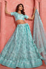 Outstanding Sky-Blue Thread Embroidered Net Wedding Lehenga Choli