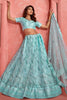 Outstanding Sky-Blue Thread Embroidered Net Wedding Lehenga Choli