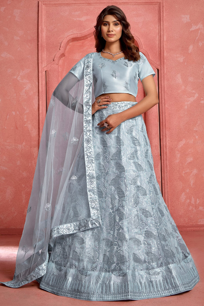 Wonderful Grey Sequins Net Reception Wear Lehenga Choli