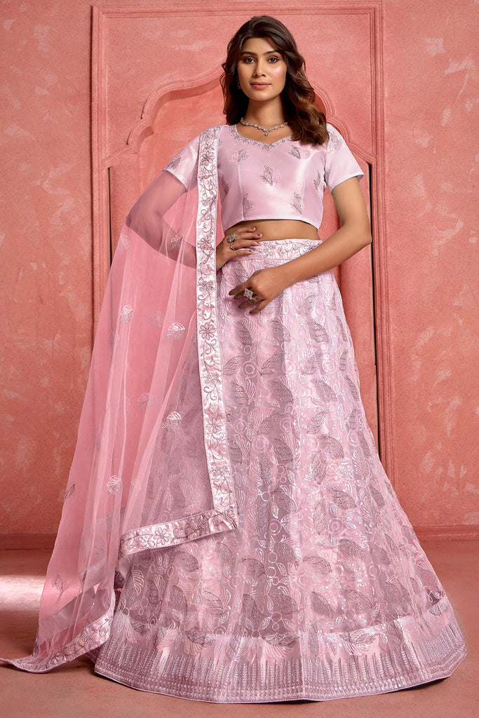 Enchanting Pink Sequins Net Designer Lehenga Choli With Dupatta