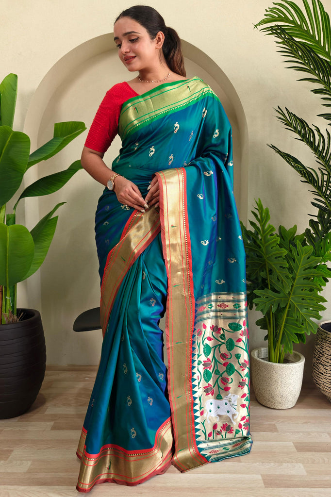 Adorable Green Weaving Pichwai Silk Event Wear Saree With Blouse