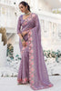 Fabulous Purple Embroidered Silk Festival Wear Saree With Blouse