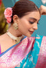 Dazzling Sky Blue Zari Weaving Banarasi Silk Traditional Saree